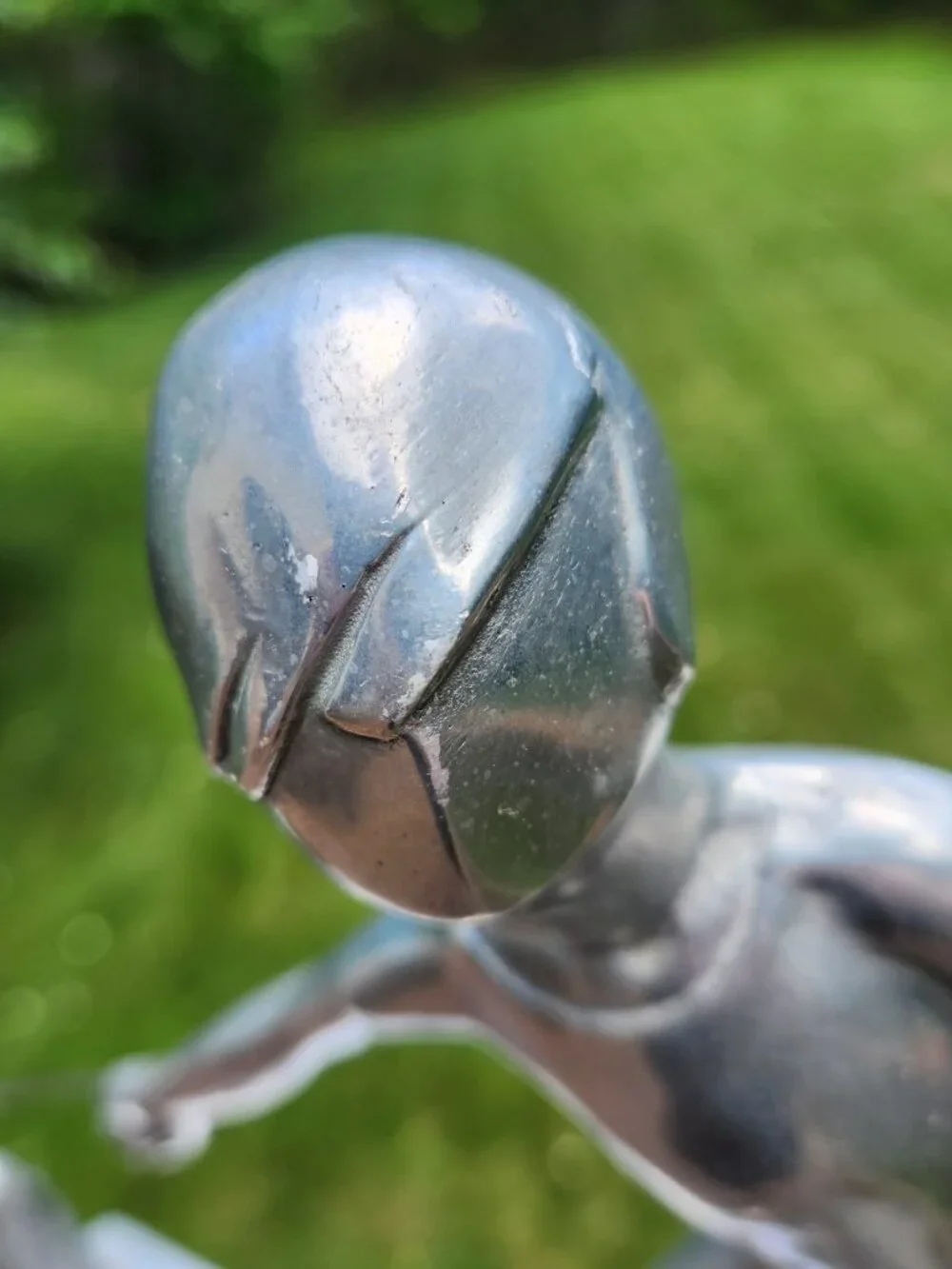 Vintage 1973 Chris Petersen Aluminum Sculpture Man Boy With Dog Mid Century MCM